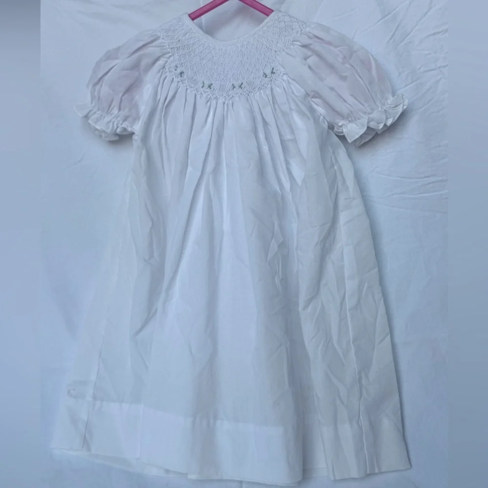 Petit Ami White Hand Embroidered Baby gown with bonnet